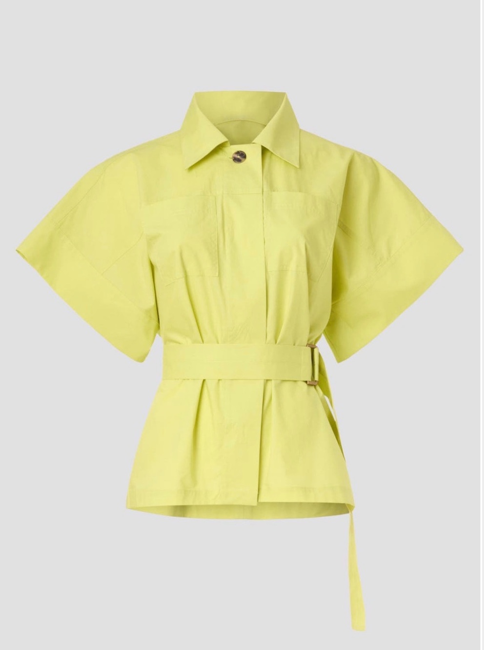 Tie-Waist Short-Sleeve Button-Down Shirt - Lemon Yellow